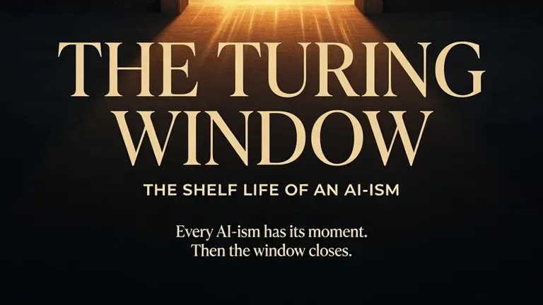 A dark, amber-toned abstract cover for the AI version of the Turing Window