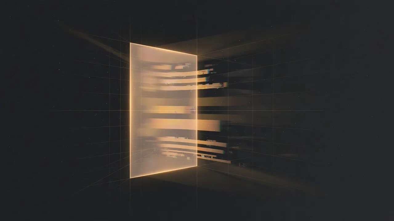 A narrow glowing window of amber light in charcoal darkness — the brief aperture of the Turing Window